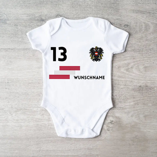 Europees kampioenschap voetbal 2024 Oostenrijk - Gepersonaliseerde baby onesie/rompertje, jersey met aanpasbare naam en rugnummer, babybody van 100% biologisch katoen