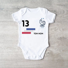 Afbeelding in Gallery-weergave laden, 2024 Maillot de foot Euro France - Body baby gepersonaliseerd met naam en nummer van gepersonaliseerde maillot, 100% biologisch katoen
