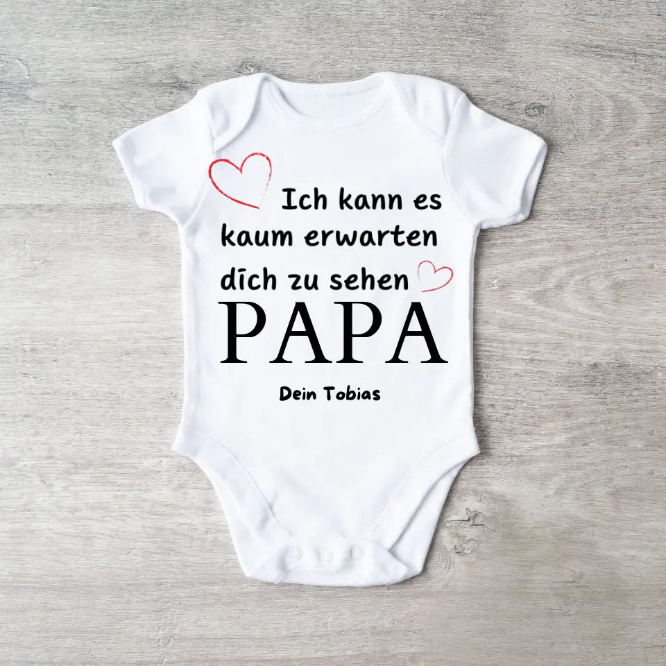 Ich kann es kaum erwarten dich zu sehen - Personalisierter Baby-Onesie/ Strampler, Geburt MAMA, PAPA, OMA, OPA, 100% Bio-Baumwolle Body