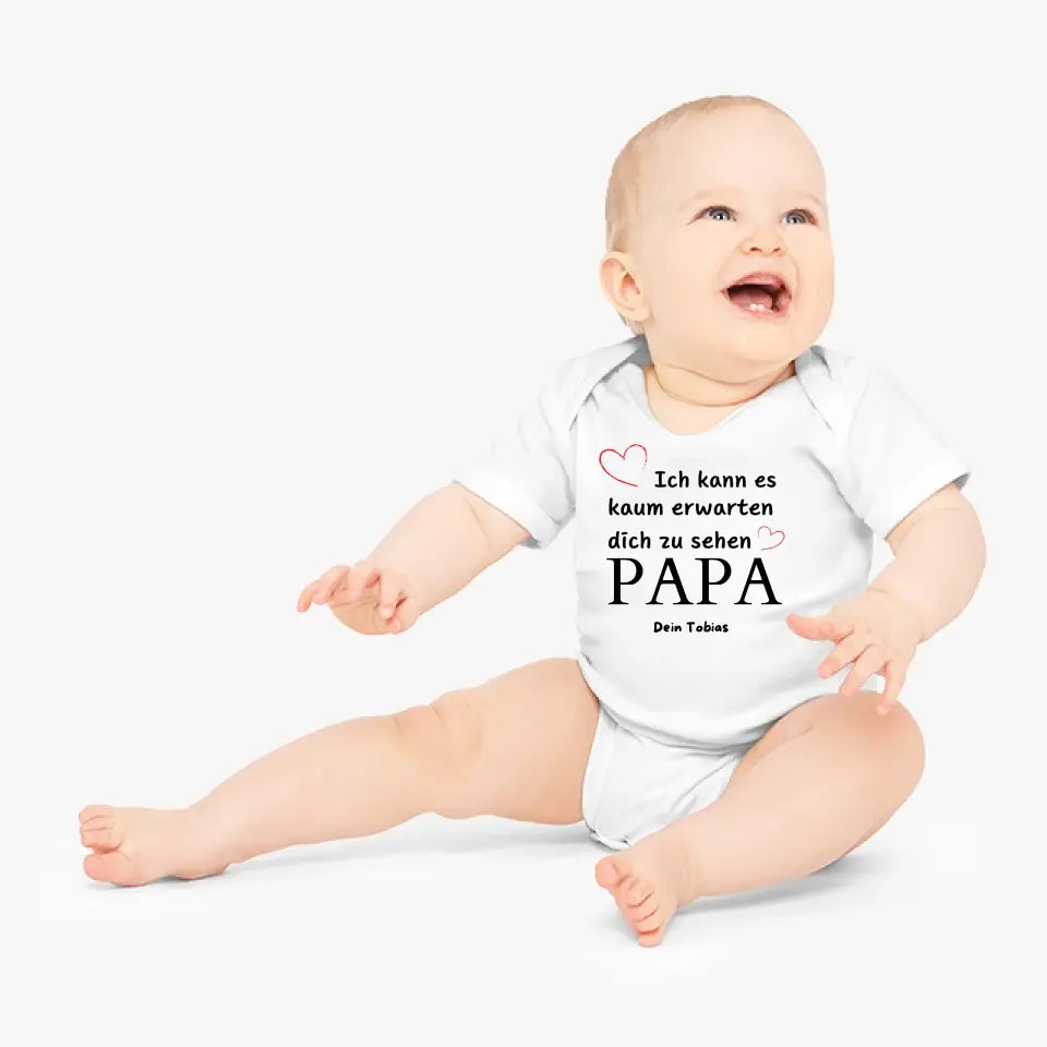 Ich kann es kaum erwarten dich zu sehen - Personalisierter Baby-Onesie/ Strampler, Geburt MAMA, PAPA, OMA, OPA, 100% Bio-Baumwolle Body