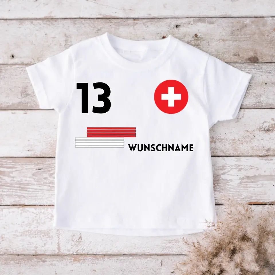 Maillot de football EM 2024 Suisse individuel pour enfants - T-shirt personnalisé pour enfants (100% coton)