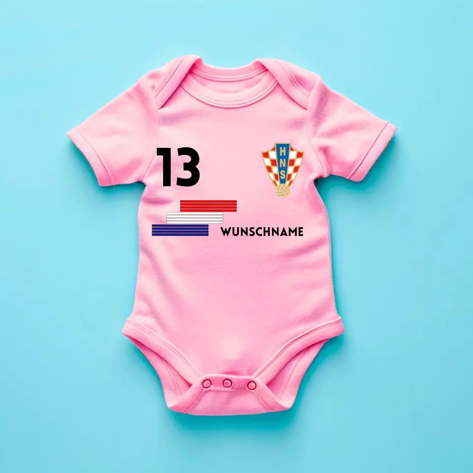 Europees Kampioenschap voetbal 2024 Kroatië - Gepersonaliseerde baby onesie/rompertje, jersey met aanpasbare naam en rugnummer, babybody van 100% biologisch katoen