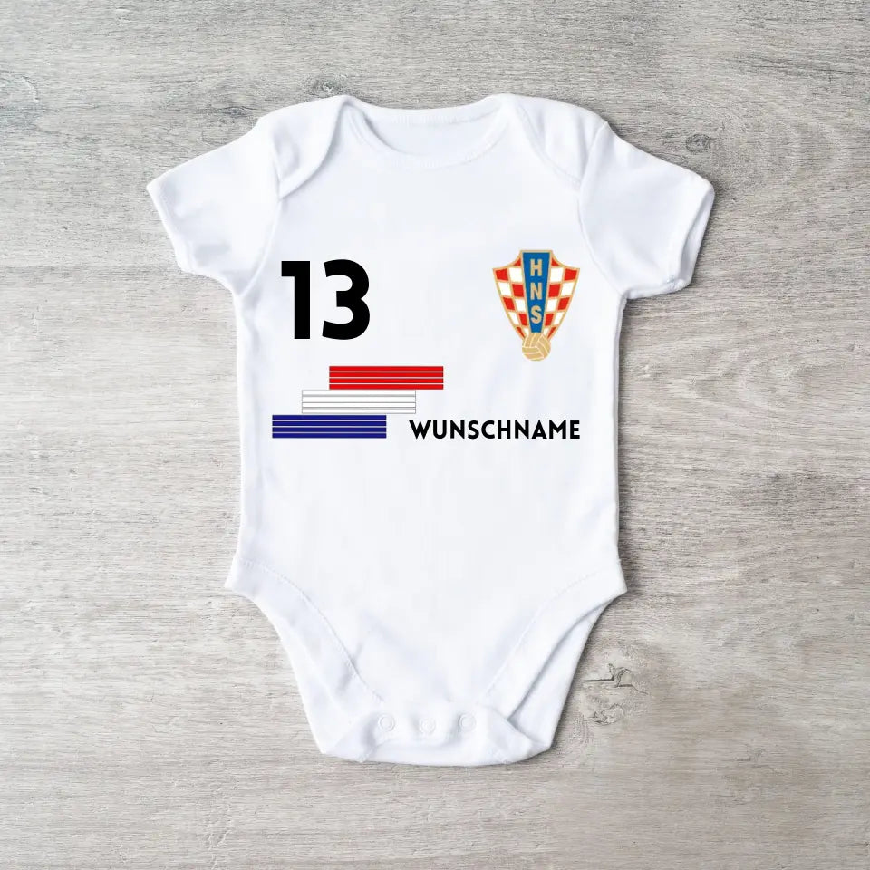 Europees Kampioenschap voetbal 2024 Kroatië - Gepersonaliseerde baby onesie/rompertje, jersey met aanpasbare naam en rugnummer, babybody van 100% biologisch katoen