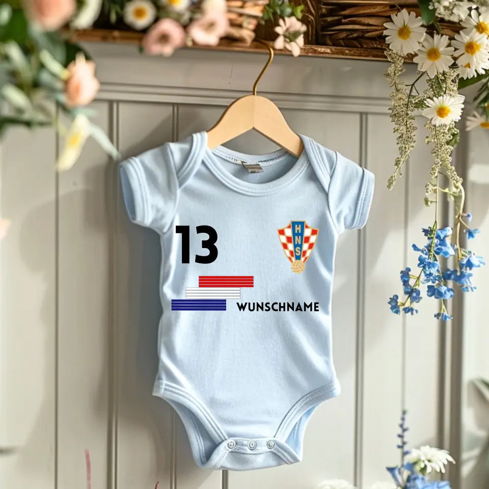 Europees Kampioenschap voetbal 2024 Kroatië - Gepersonaliseerde baby onesie/rompertje, jersey met aanpasbare naam en rugnummer, babybody van 100% biologisch katoen