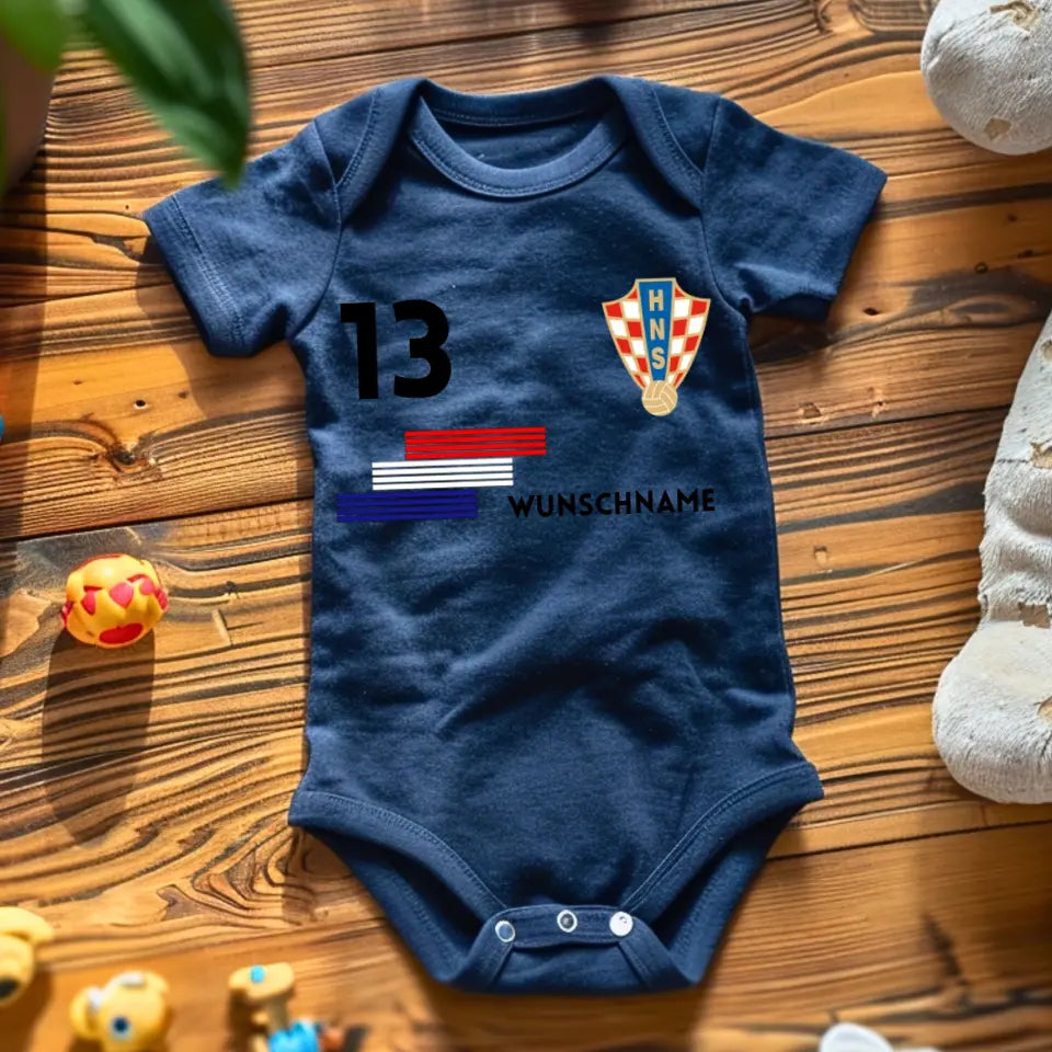 Europees Kampioenschap voetbal 2024 Kroatië - Gepersonaliseerde baby onesie/rompertje, jersey met aanpasbare naam en rugnummer, babybody van 100% biologisch katoen