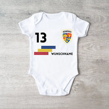 Load image into Gallery viewer, 2024 Fussball EM Rumänien - Personalisierter Baby-Onesie/ Strampler, Trikot mit anpassbarem Namen und Trikotnummer, 100% Bio-Baumwolle Baby Body
