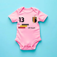 Load image into Gallery viewer, 2024 Euro België voetbalshirt - Gepersonaliseerde babyromper met naam en rugnummer, 100% biologisch katoen
