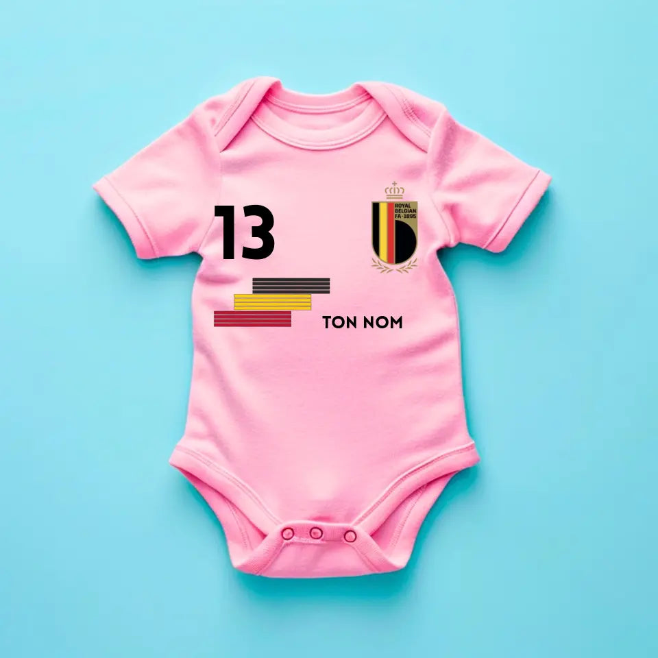 2024 Maillot de foot Euro Belgique - Body bébé personnalisé avec nom et numéro de maillot personnalisé, 100% coton biologique