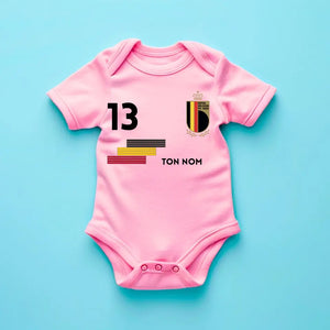 2024 Maillot de foot Euro Belgique - Babybody gepersonaliseerd met naam en nummer van gepersonaliseerde maillot, 100% biologisch katoen