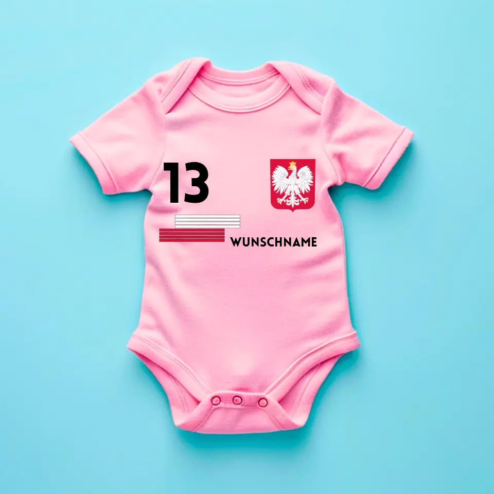 Europees kampioenschap voetbal 2024 Polen - Gepersonaliseerde baby onesie/rompertje, jersey met aanpasbare naam en rugnummer, babybody van 100% biologisch katoen