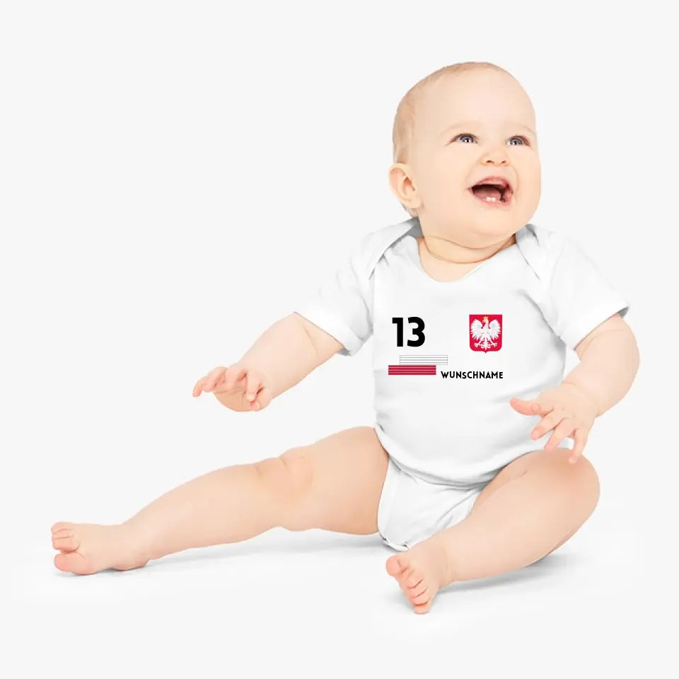 Europees kampioenschap voetbal 2024 Polen - Gepersonaliseerde baby onesie/rompertje, jersey met aanpasbare naam en rugnummer, babybody van 100% biologisch katoen