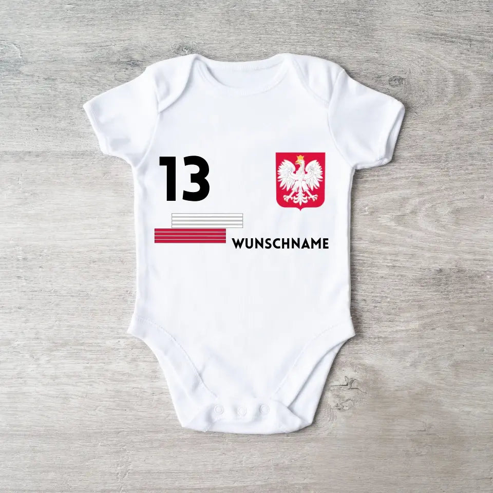 Europees kampioenschap voetbal 2024 Polen - Gepersonaliseerde baby onesie/rompertje, jersey met aanpasbare naam en rugnummer, babybody van 100% biologisch katoen