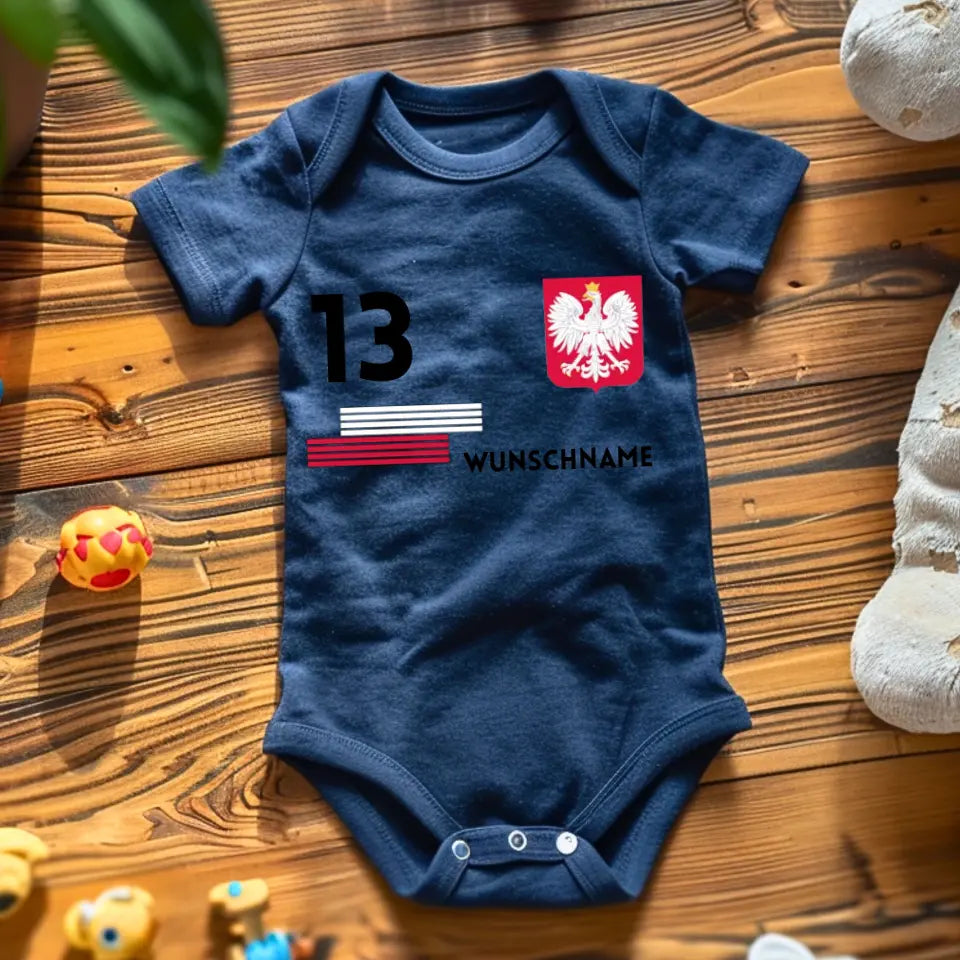 Europees kampioenschap voetbal 2024 Polen - Gepersonaliseerde baby onesie/rompertje, jersey met aanpasbare naam en rugnummer, babybody van 100% biologisch katoen