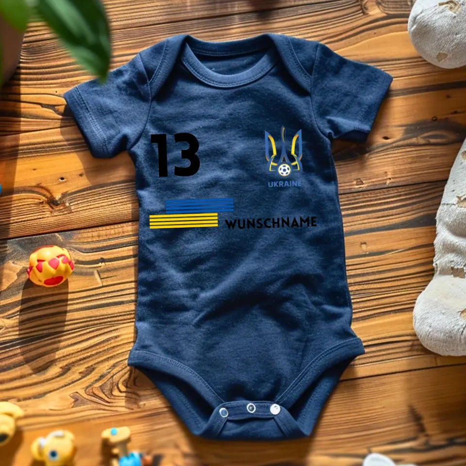 Europees kampioenschap voetbal Oekraïne 2024 - Gepersonaliseerde baby onesie/rompertje, jersey met aanpasbare naam en rugnummer, babybody van 100% biologisch katoen