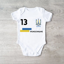 Load image into Gallery viewer, 2024 Fussball EM Ukraine - Personalisierter Baby-Onesie/ Strampler, Trikot mit anpassbarem Namen und Trikotnummer, 100% Bio-Baumwolle Baby Body
