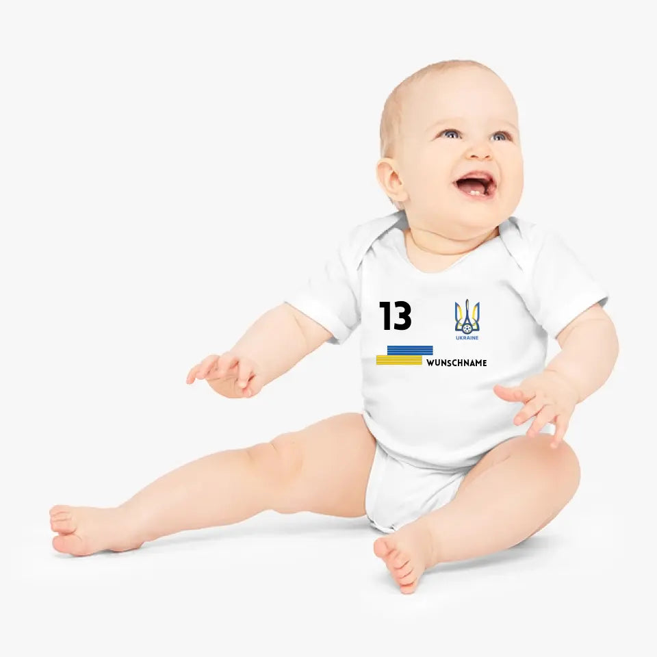 Europees kampioenschap voetbal Oekraïne 2024 - Gepersonaliseerde baby onesie/rompertje, jersey met aanpasbare naam en rugnummer, babybody van 100% biologisch katoen