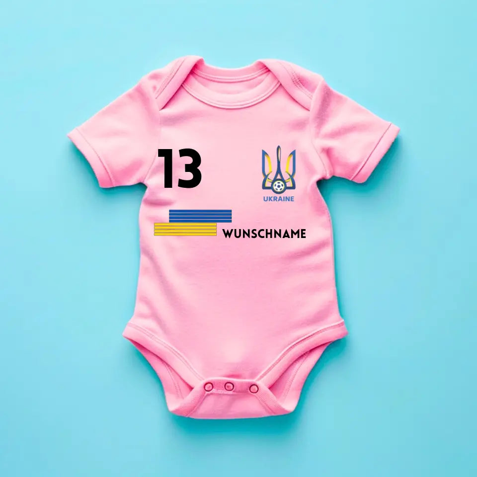 Europees kampioenschap voetbal Oekraïne 2024 - Gepersonaliseerde baby onesie/rompertje, jersey met aanpasbare naam en rugnummer, babybody van 100% biologisch katoen