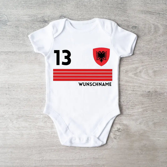 Europees Kampioenschap voetbal 2024 Albanië - Gepersonaliseerde baby onesie/rompertje, jersey met aanpasbare naam en rugnummer, babybody van 100% biologisch katoen