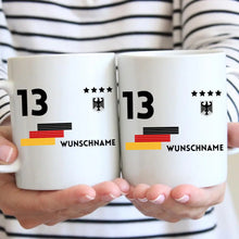 Laden Sie das Bild in den Galerie-Viewer, EM 2024 Trikot-Tasse - Personalisierte Tasse zur Fußball-EM, Wunschnummer und Name, individuelle Tasse Fan Tasse Deutschland
