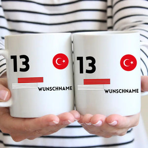 EM 2024 Türkei-Tasse - Personalisierte Tasse zur Fußball-EM, Wunschnummer und Name, individuelle Tasse Fan Tasse Türkei