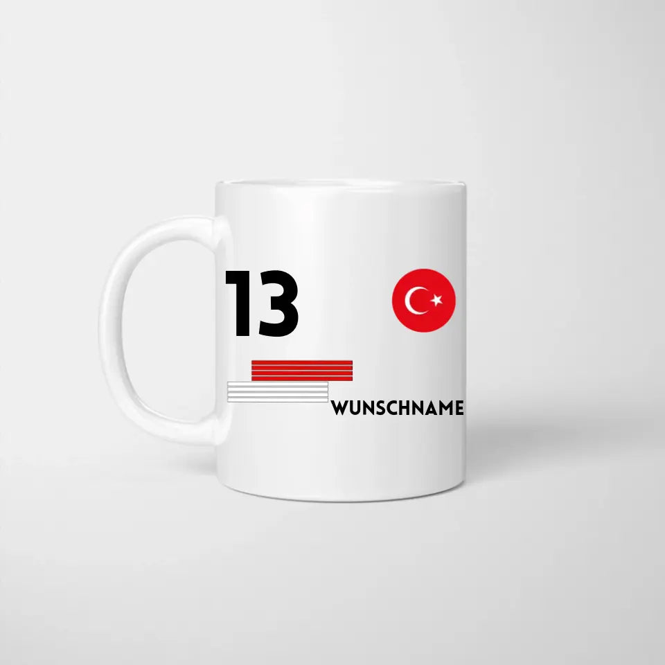 EM 2024 Türkei-Tasse - Personalisierte Tasse zur Fußball-EM, Wunschnummer und Name, individuelle Tasse Fan Tasse Türkei