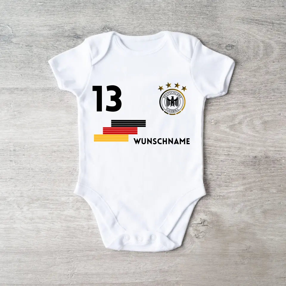 Duitsland EM jersey romper - Gepersonaliseerde baby onesie, bodysuit met aanpasbare naam en rugnummer, 100% biologisch katoen, EM 2024