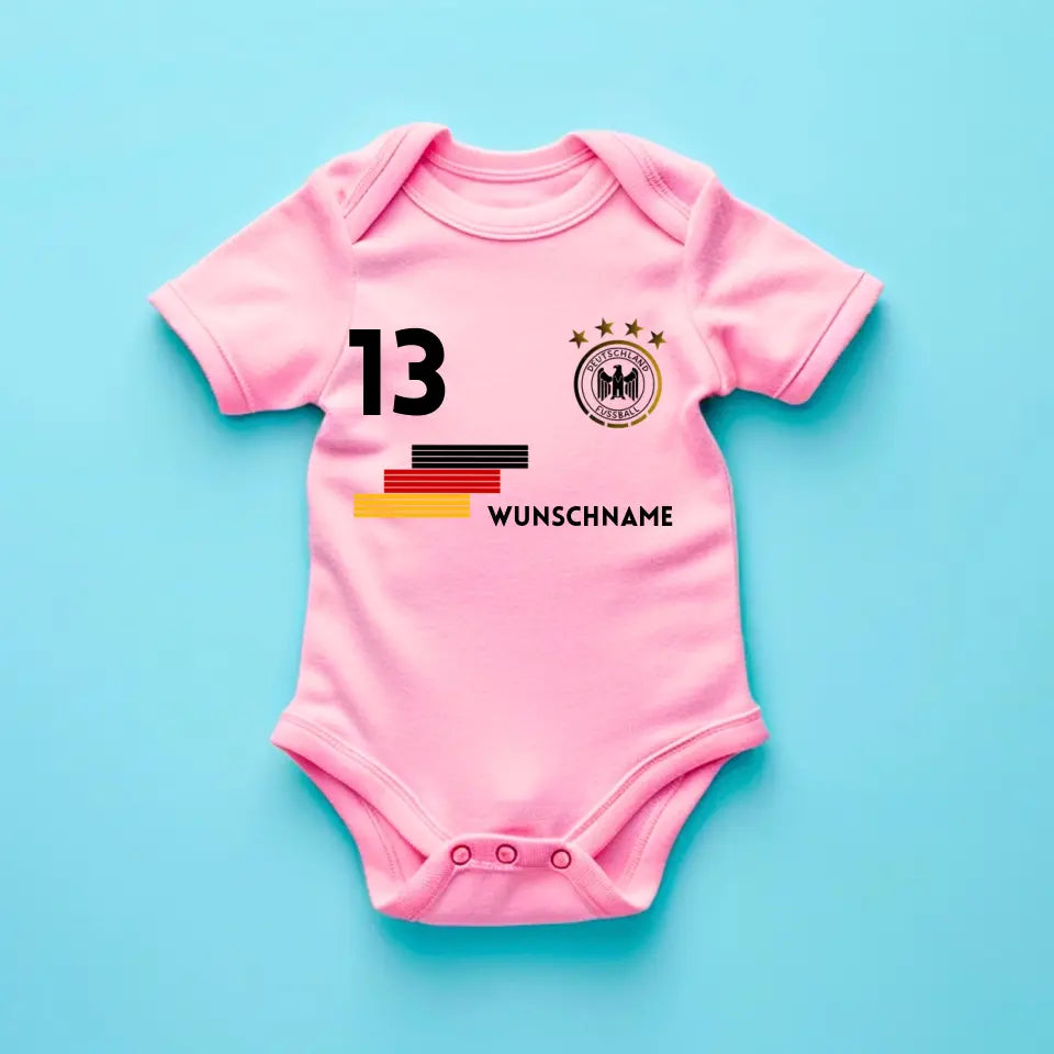 Duitsland EM jersey romper - Gepersonaliseerde baby onesie, bodysuit met aanpasbare naam en rugnummer, 100% biologisch katoen, EM 2024