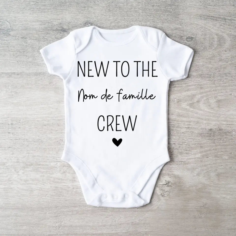 Nieuw bij de familie crew nom de famille - Onesie/dorsal bébé gepersonaliseerd, body 100% biologisch katoen