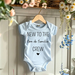 Nieuw bij de familie crew nom de famille - Onesie/dorsal bébé gepersonaliseerd, body 100% biologisch katoen