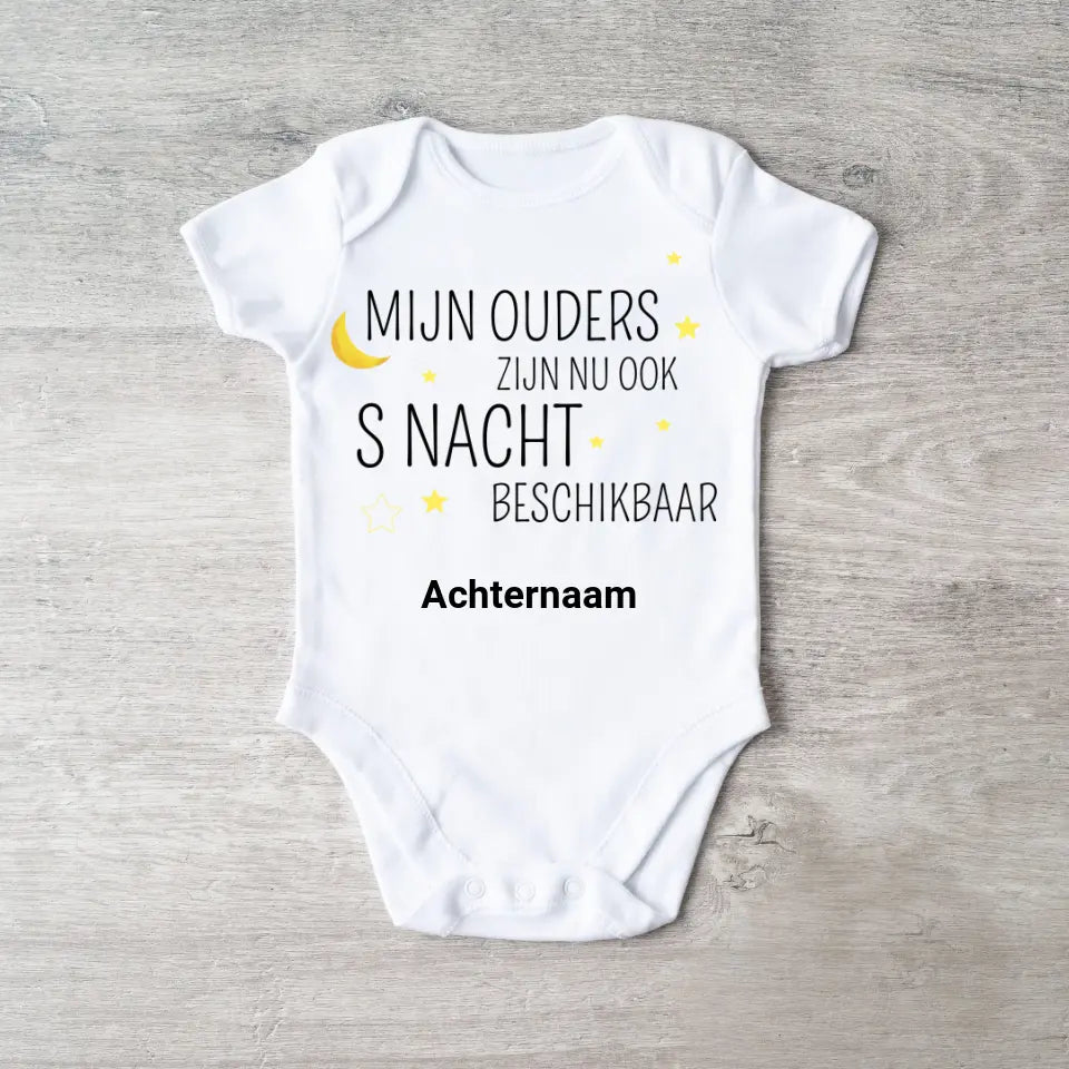 MIJN OUDERS ZIJN NU OOK S NIGHT BESCHIKBAAR - Gepersonaliseerde baby onesie, baby bodysuit 100% biologisch katoen