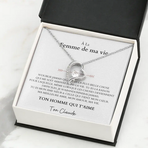 À la femme de ma vie - Ketting met hangerhart en gepersonaliseerde kaart