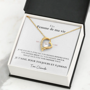 Je t'aime, pour toujours et à jamais - Ketting met hangerhart en gepersonaliseerde kaart