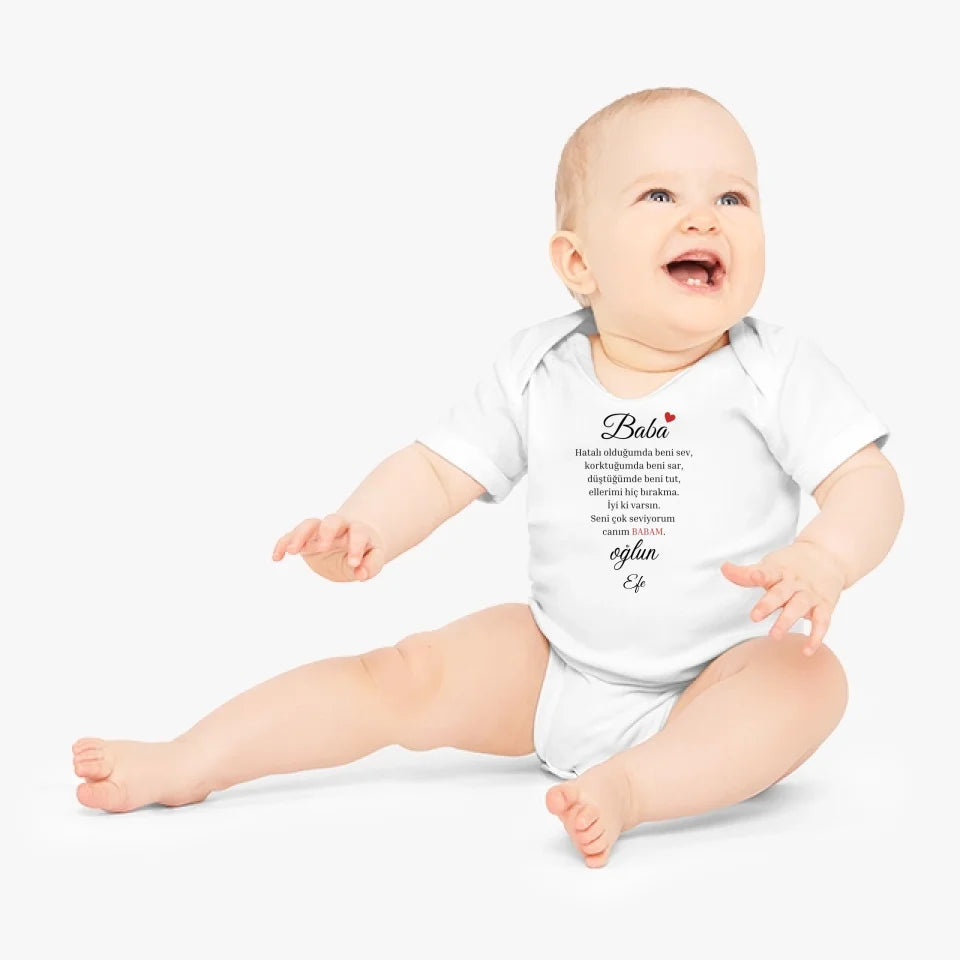 Sevgili baba - Gepersonaliseerde baby onesie/romper Turks, 100% biologisch katoenen baby bodysuit