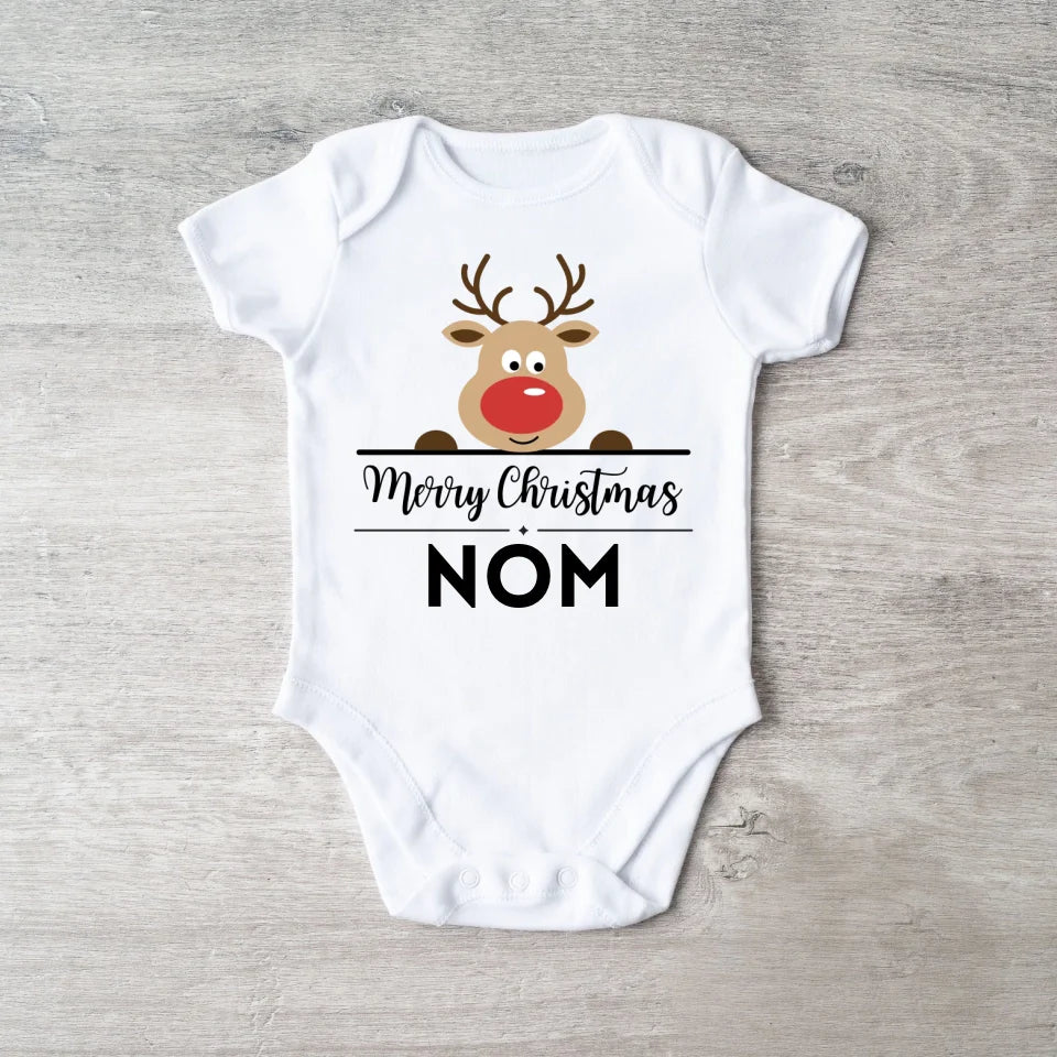 Merry Christmas Baby - Onesie/dorsal bébé gepersonaliseerd voor Noël, 100% biologisch katoen