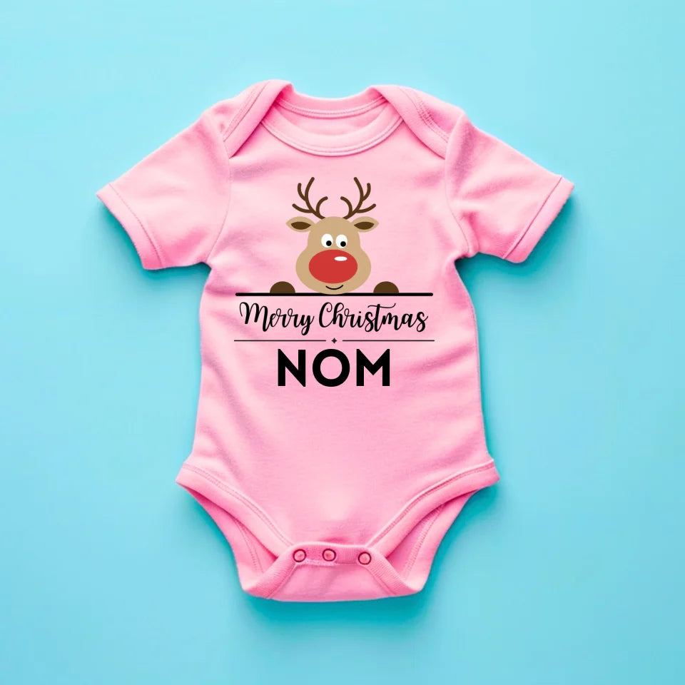 Merry Christmas Baby - Onesie/dorsal bébé gepersonaliseerd voor Noël, 100% biologisch katoen