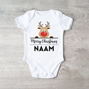 Merry Christmas Baby - Gepersonaliseerde baby onesie/ romper voor Kerstmis, 100% biologisch katoen