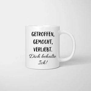 Ontmoet, leuk gevonden, geliefd - ik houd je! - Gepersonaliseerde koppelmok, individuele cadeaupartner