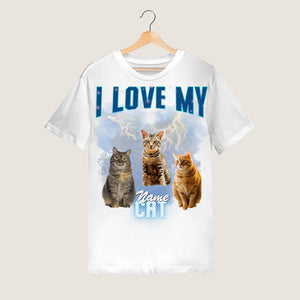 I love my Cat Vintage 90s - Personalisiertes Foto T-Shirt (100% Baumwolle, Unisex)