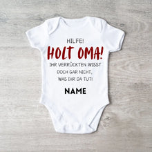 Laden Sie das Bild in den Galerie-Viewer, Holt Oma zur Hilfe - Personalisierter Baby-Onesie/ Strampler, witziges Weihnachtsgeschenk, 100% Bio-Baumwolle
