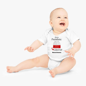 Baby Preisliste, Windeln wechseln gratis - Personalisierter Baby-Onesie/ Strampler, witziges Weihnachtsgeschenk, 100% Bio-Baumwolle