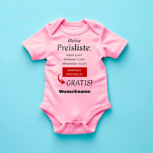 Afbeelding in Gallery-weergave laden, Baby Preisliste, Windeln wechseln gratis - Personalisierter Baby-Onesie/ Strampler, witziges Weihnachtsgeschenk, 100% Bio-Baumwolle
