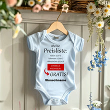 Afbeelding in Gallery-weergave laden, Baby Preisliste, Windeln wechseln gratis - Personalisierter Baby-Onesie/ Strampler, witziges Weihnachtsgeschenk, 100% Bio-Baumwolle
