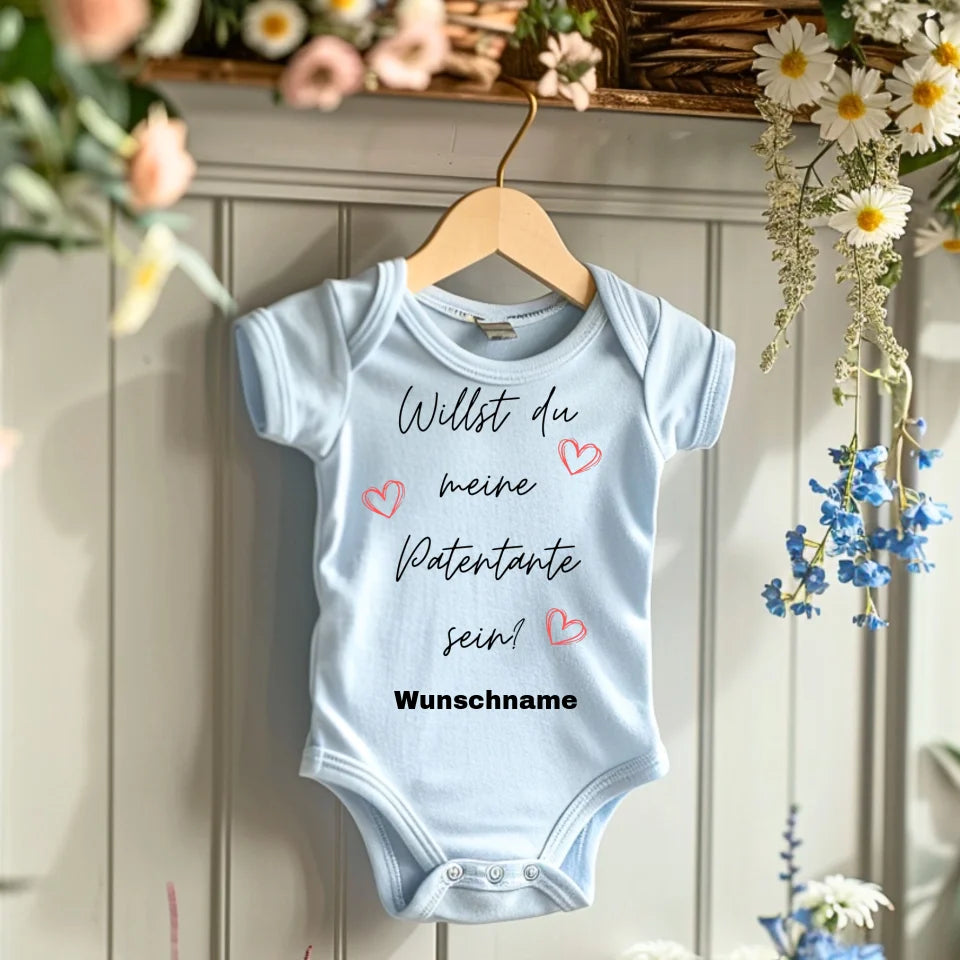 Willst du meine Patentante sein? - Personalisierter Baby-Onesie/ Strampler, Weihnachtsgeschenk, 100% Bio-Baumwolle