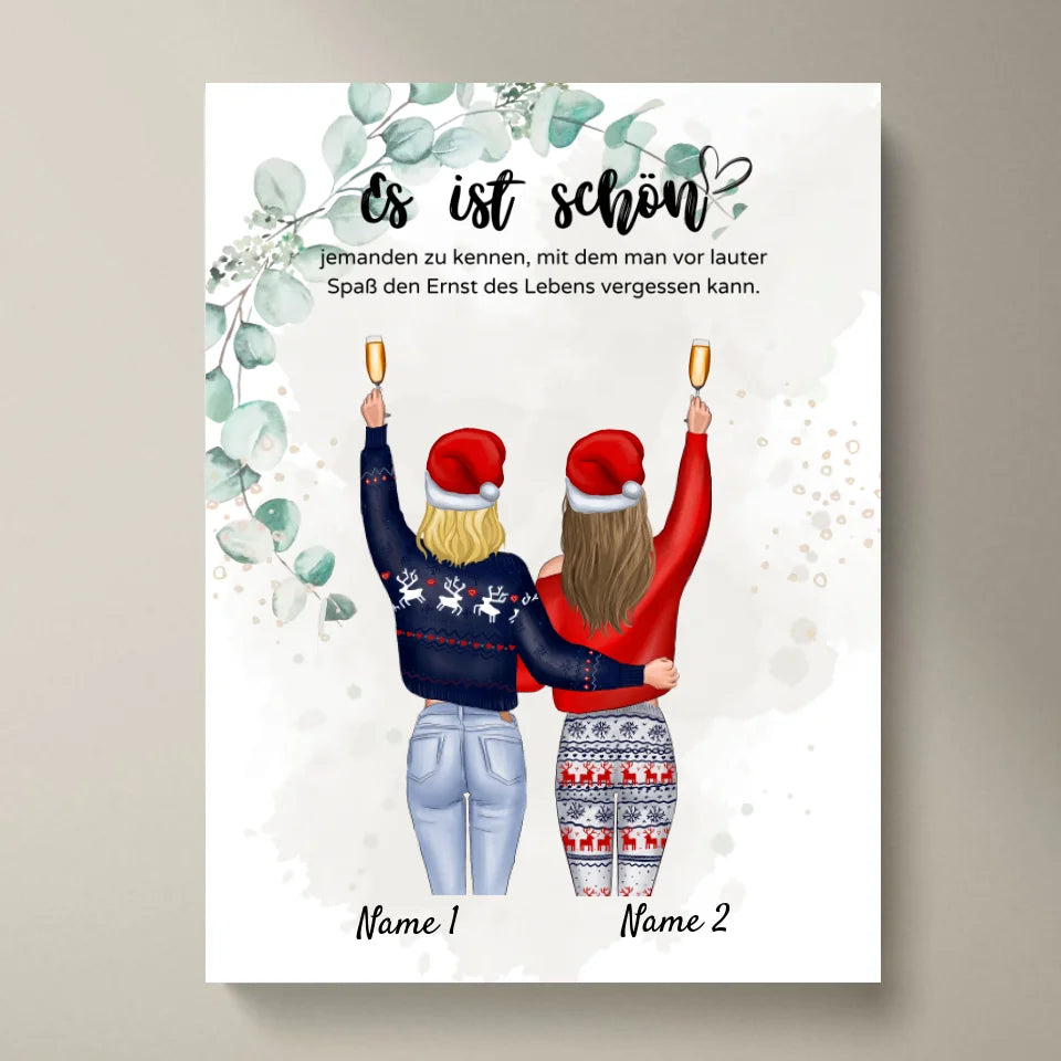 Vriendinnen met Kerstmis - Gepersonaliseerde poster (2-4 personen) 