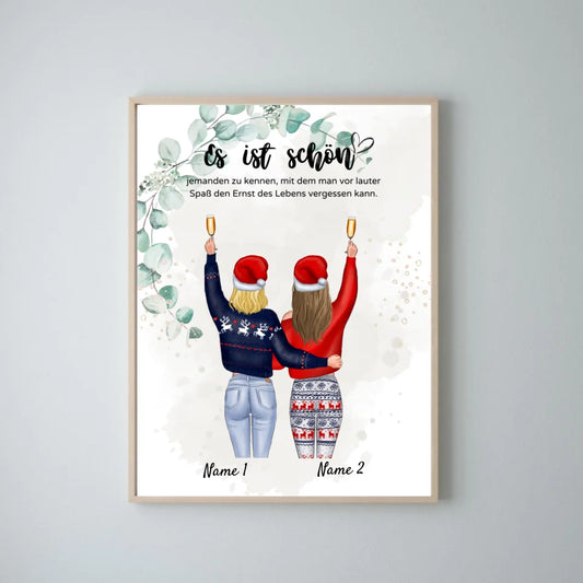 Vriendinnen met Kerstmis - Gepersonaliseerde poster (2-4 personen) 