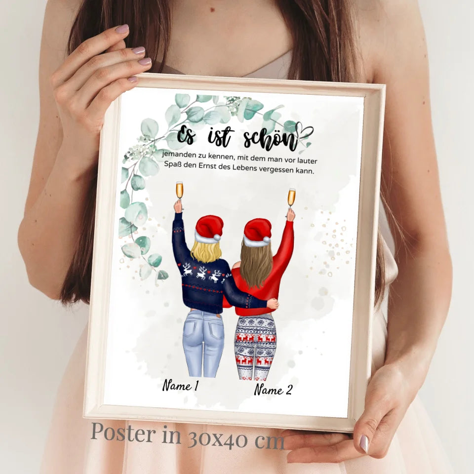 Vriendinnen met Kerstmis - Gepersonaliseerde poster (2-4 personen) 