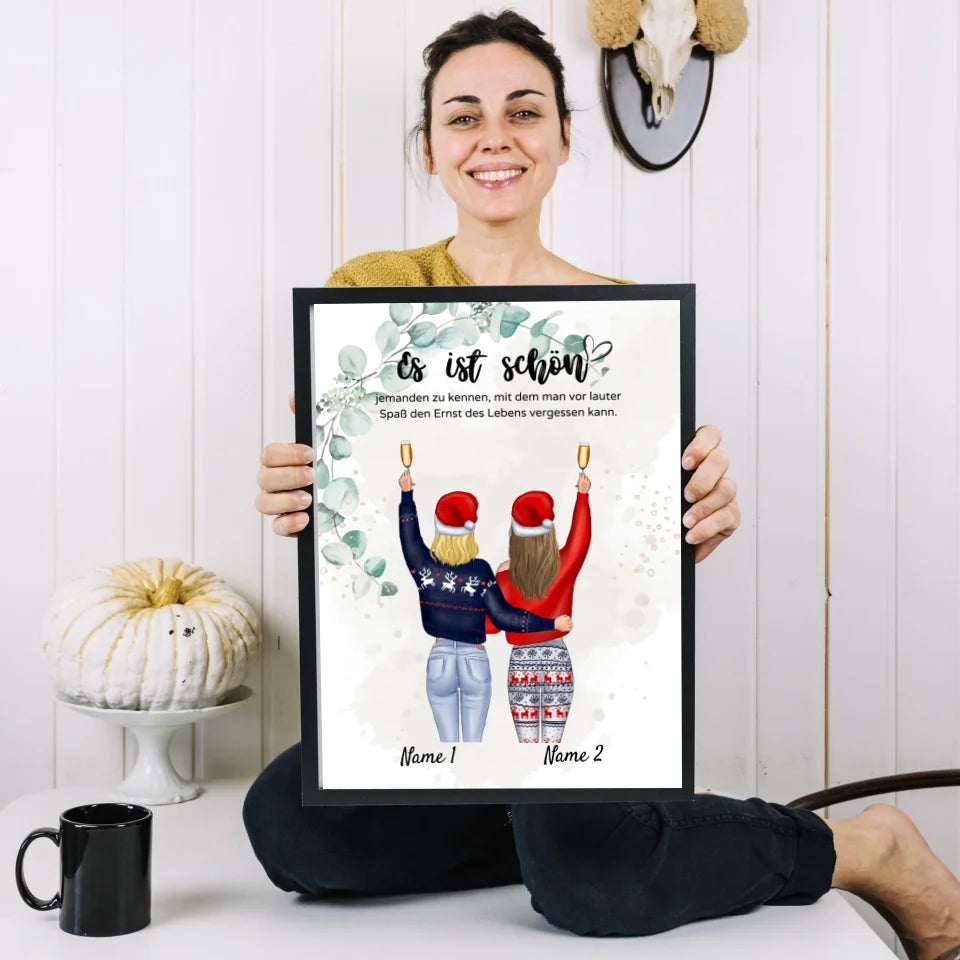 Vriendinnen met Kerstmis - Gepersonaliseerde poster (2-4 personen) 