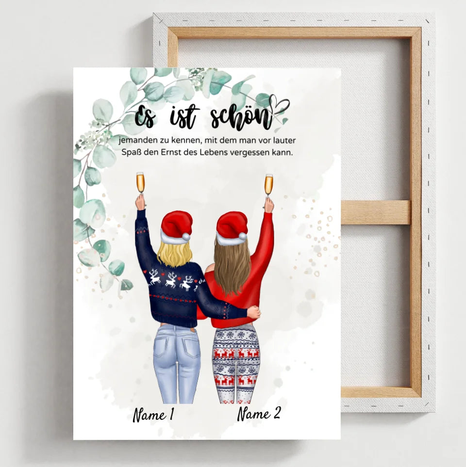 Vriendinnen met Kerstmis - Gepersonaliseerde poster (2-4 personen) 