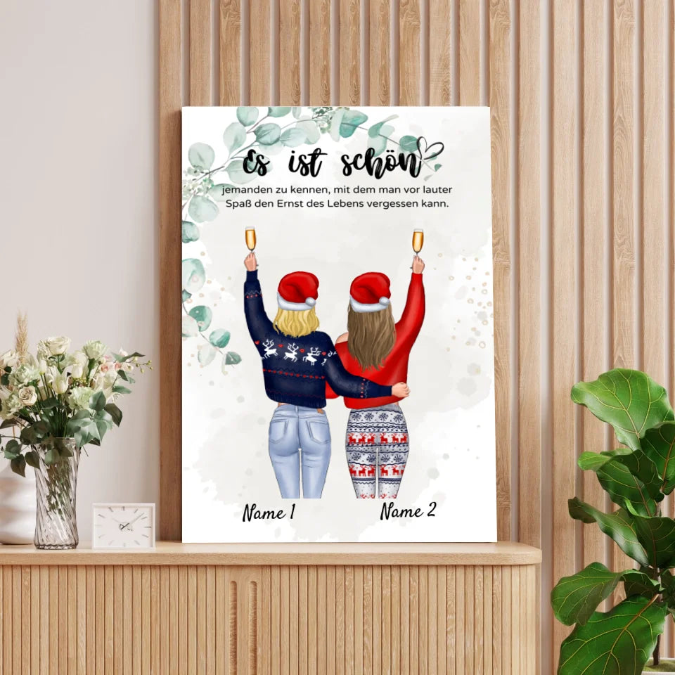 Vriendinnen met Kerstmis - Gepersonaliseerde poster (2-4 personen) 