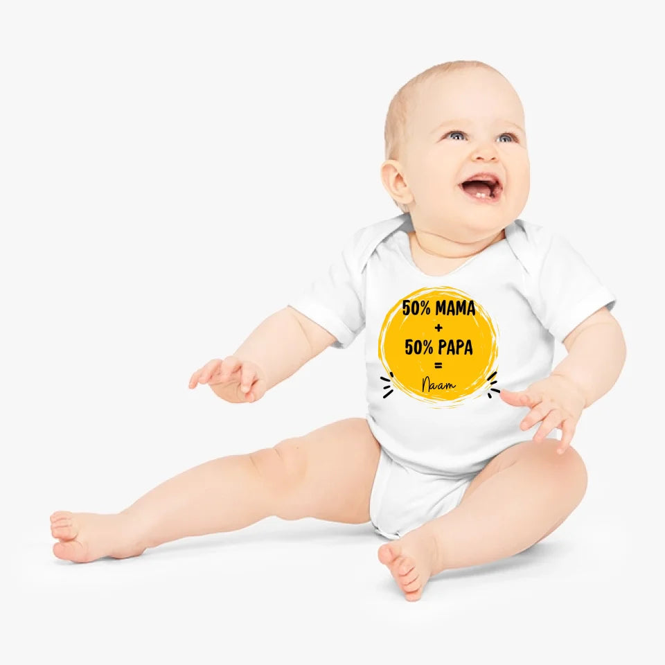 50% mama + 50% papa = ik - Gepersonaliseerd baby rompertje/rompertje voor Kerstmis, 100% biologisch katoen